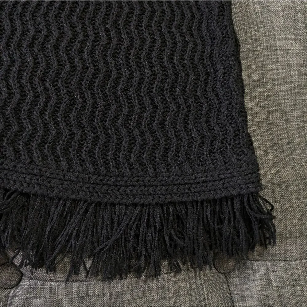 NEW J. Jill Fringe Tunic Sweater XS Black Knit Textured Pullover Cotton Blend